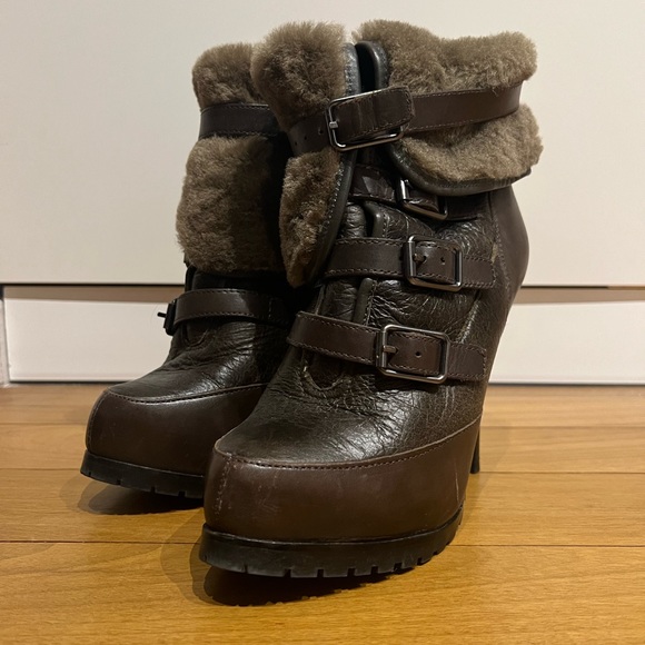 Ash Women’s Brown Enigma Rabbit Fur-Lined Ankle Buckler Boot - Picture 4 of 5